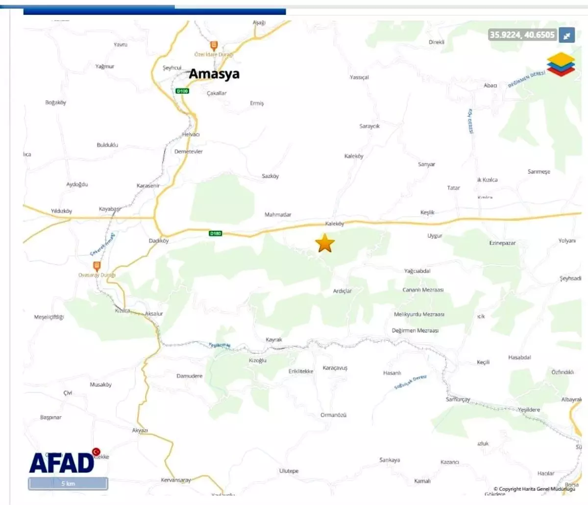 Amasya’da 3.2 Büyüklüğünde Deprem